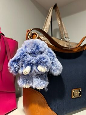 Bag Charm Plush Blue Bunny Pom Pom Keychain